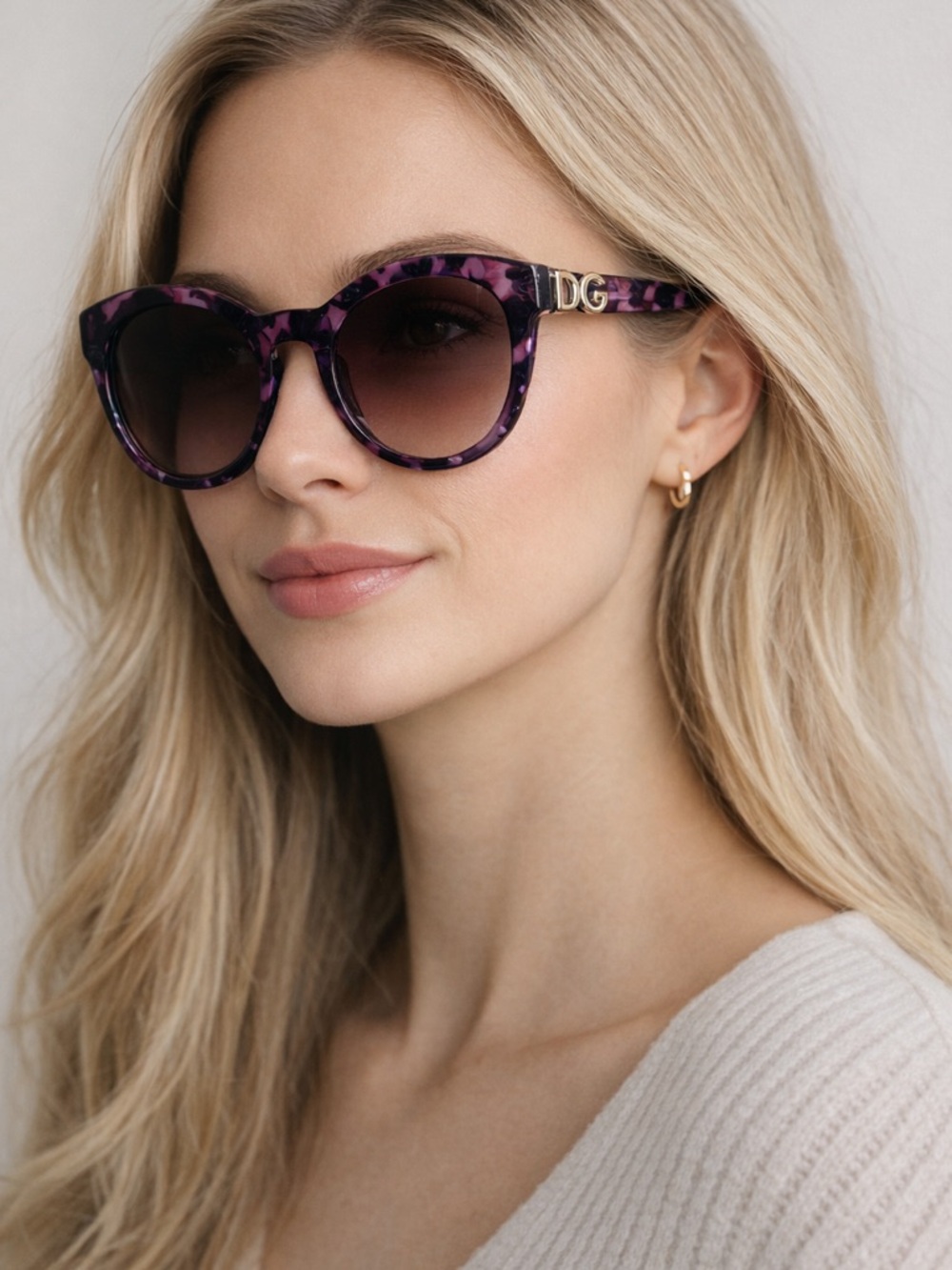 Dolce & Gabbana Purple Tortoiseshell Sunglasses with Gold DG Logo